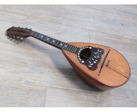 A 19th Century Guiseppe Valapiglia rosewood and spruce mandolin, mother of pearl and tortoiseshell inlaid neck and pickguard 