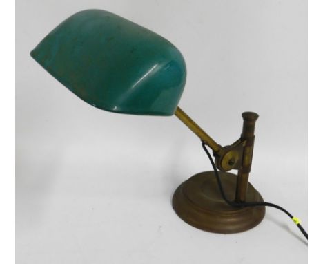 A brass mounted Wedgwood lamp, old repair where shade meets base