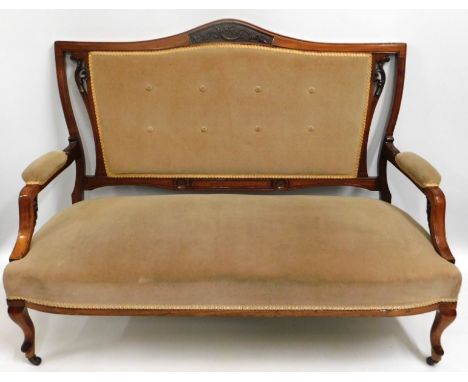 A 19thC. mahogany framed upholstered sofa, 52.5in wide x 38.5in high to back, seat depth 21.5in, good, professional restorati