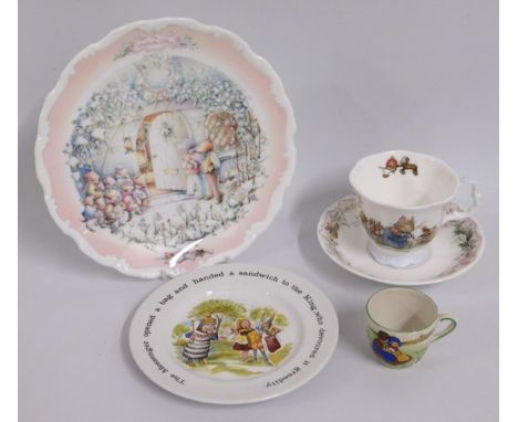 A Doulton Brambly Hedge cup & saucer twinned with three other pieces of nursery ware