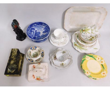 A 1930's Spode Italian pattern bowl, a Carn pottery vase, five art deco floral Grindley plates, a Foley 'Broadway' cup & sauc