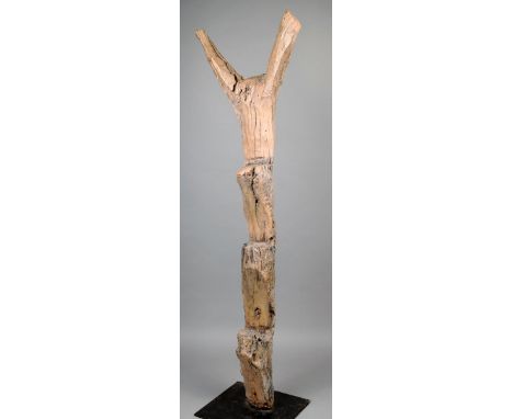 A Dogon ladder Mali wood, 106.5cm high, mounted on a stand.