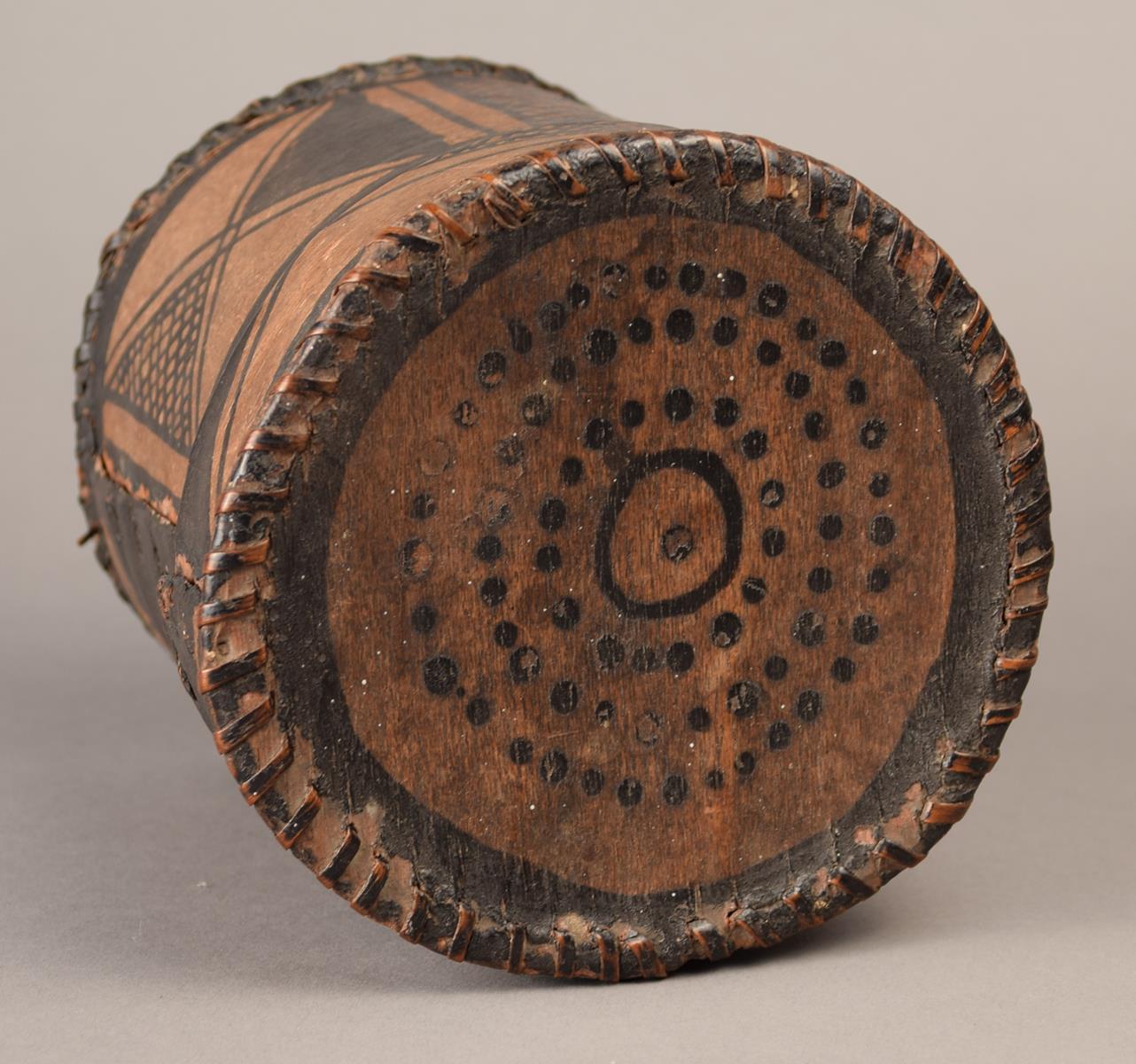 A Cylindrical Container And Cover Possibly Australian Aboriginal Bark 