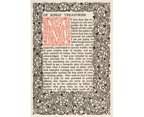 Ruskin (John). Of Kings' Treasures, Edinburgh: Ballantyne Press &amp; London: George Allen, 1902; Of Queens' Gardens, 1902, p