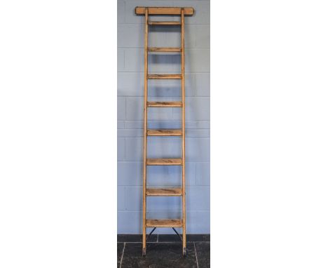 * Library Ladder. A Slingsby: London Library Ladder, with worn leather pad to top, signs of use and associated marks, 213cm h