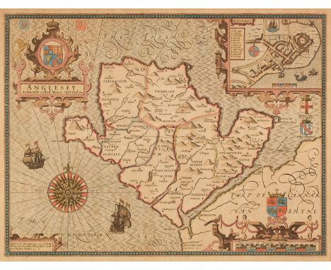 Anglesey. Speed (John), Anglesey Antiently called Mona, Henry Overton, circa 1710, hand-coloured engraved map, inset plan of 