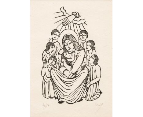 * Gill (Eric, 1882-1940). Madonna and Child with Children (2nd State), 1925, wood engraving, numbered 39/50, signed in pencil