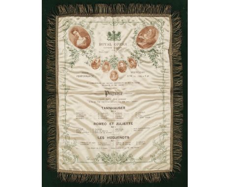 * Royal Opera House, Covent Garden. Le Prophete, by Giacomo Meyerbeer, June 25th, 1850, silk programme, printed by R.S. Franc