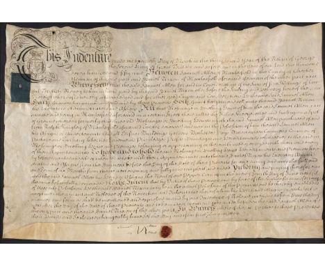 * Cheshire. A manuscript lease indenture between Samuel Allen of Macclesfield, Cheshire and Samuel Allen, yeoman, for a six-m