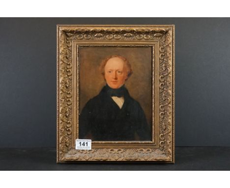 19th century Oil Painting on Board, Half Length Portrait of a Gentleman, 23cm x 18cm, gilt framed 