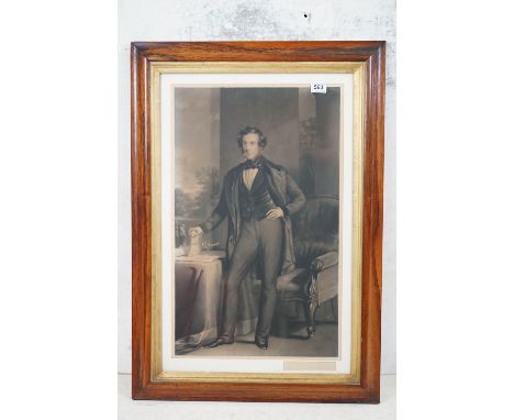 19th Century large rosewood framed engraving portrait of a distinguished gentleman , inscribed in margin 