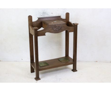 Late Victorian oak stick stand with glove box 