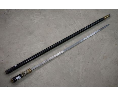 Anglo Indian ebony and bone decorated sword stick 