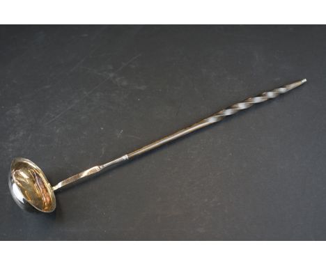 A fully hallmarked sterling silver Georgian toddy ladle with twisted wooden handle. 