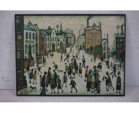 L S Lowry Print on Board of ' A Village Square ' produced by Ganymed Reproductions, 46cm x 62cm 