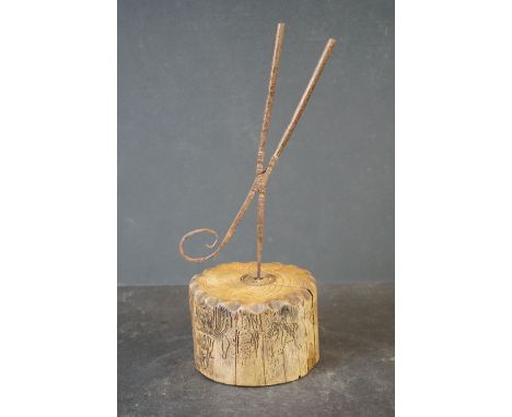 Early 19th Century iron rush light on stand 