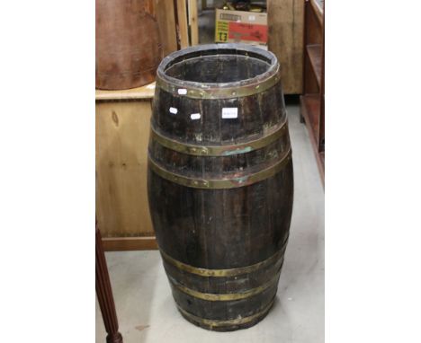 Late 19th / Early 20th century Brass Bound Wooden Coopered Barrel / Stick Stand, 85cm high 
