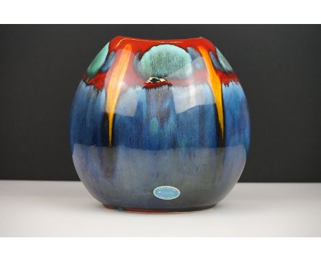 Poole Pottery Pillow Vase, late 20th century, hand painted with an abstract design, original label, 20cm high 