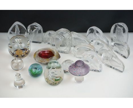 Twenty Glass Paperweights including Twelve Wedgwood Crystal Bird Paperweights and Two Caithness Paperweights 