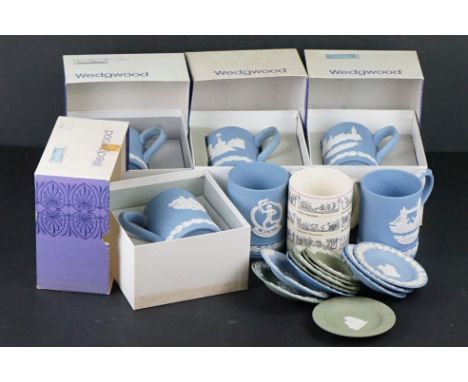 Wedgwood Jasperware to include 4 boxed 1970s Christmas mugs, one unboxed Christmas mug, an Olympiad mug, 7 ashtrays and 4 tri