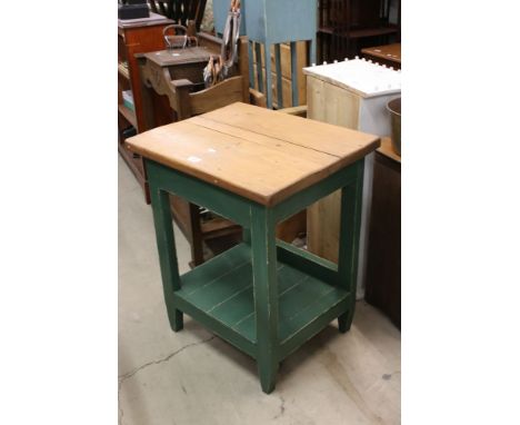 Small pine bakery worktable with pot shelf 