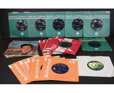 A small collection of 7" single vinyl records to include The Beatles, The Rolling Stones and Elvis Presley, all in original s