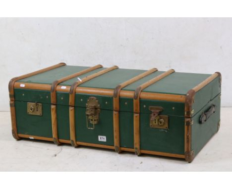 Early 20th century Bentwood and Green Canvas Covered Travelling Trunk, 91cm wide x 31cm high 