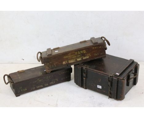 Vintage wooden ammunition box and 2 hand grenade boxes 