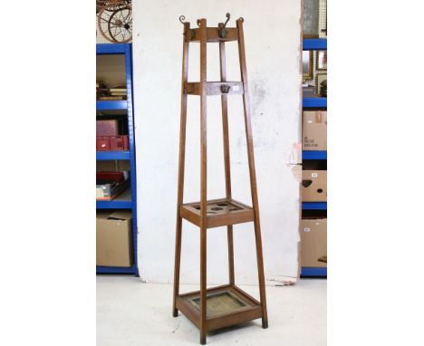 Vintage Arts and Crafts coat, hat &amp; stick stand 