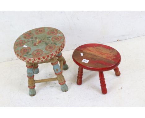 Two vintage painted wooden foot stools 