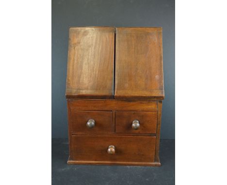 Vintage mahogany table top stationery box with 3 drawers 
