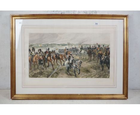 A Large Framed And Glazed Print Of The Battle Of Waterloo, Measures Approx 120cm x 86cm. 