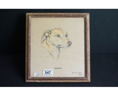 Portrait head study of a dog, Bodger, signed and dated 1946. 24x22cm 