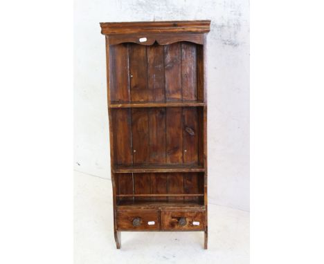 Stained Pine Kitchen Hanging Shelf with Two Drawers, 41cm wide x 91cm high 