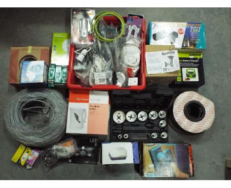 Mixed cables, tools, lighting and other, two boxes. [2]