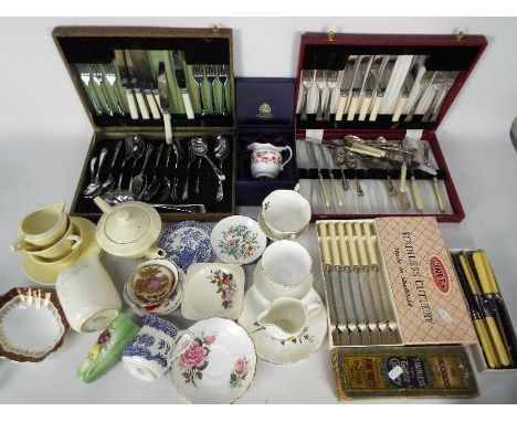 Lot to include cased flatware, ceramics to include Beswick, Royal Worcester, Cauldon, Royal Albert and similar.