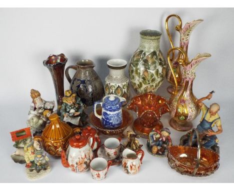 Mixed ceramics and glassware to include studio pottery, carnival glass, Hummel Star Gazer figurine, Denby vase Capodimonte an