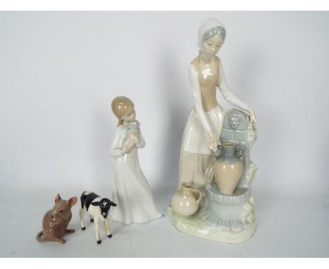 Two Nao figurines and two Beswick animal figurines, mouse and Friesian calf, largest approximately 30 cm (h).Condition Report