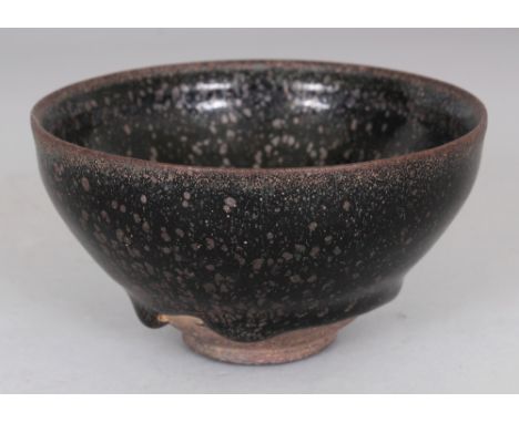 A CHINESE SONG STYLE JIAN WARE OIL SPOT GLAZED CERAMIC BOWL, the glaze falling short of the foot, 4.5in diameter & 2.4in high