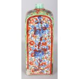 A LATE 17TH CENTURY CHINESE CLOBBERED SQUARE SECTION PORCELAIN FLASK, decorated in underglaze-blue