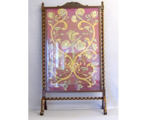 Barley twist embroidered fire screen 130 x 75cm