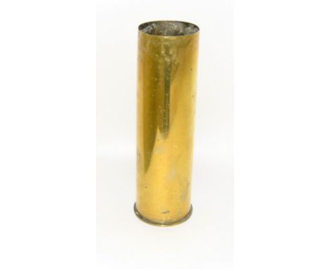 A large polished brass WW2 shell case stick stand 37cms high by 12 cms diameter