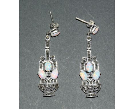 Pair of silver and opal drop earrings