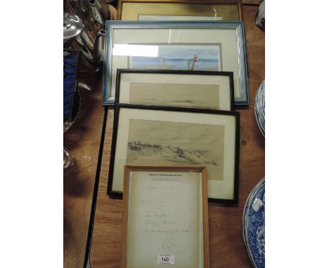A 1978 autograph of Laurence Olivier, (given to Madge Hindle, Coronation Street) and a selection of pictures including waterc