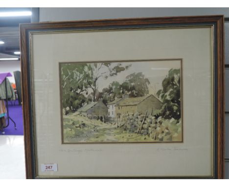 A watercolour, R Martin Tomlinson, farm buildings, Martindale, signed, 7in x 10in