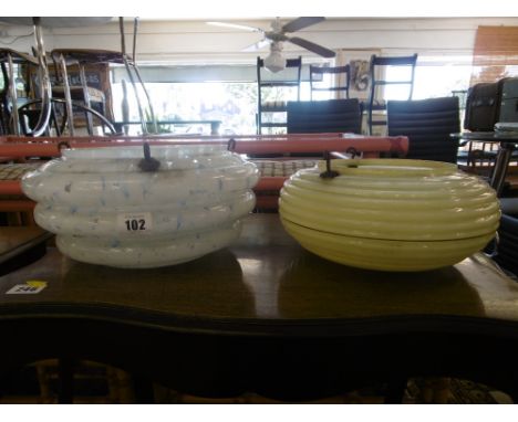 TWO ART DECO GLASS FLYCATCHER CEILING LIGHT SHADES