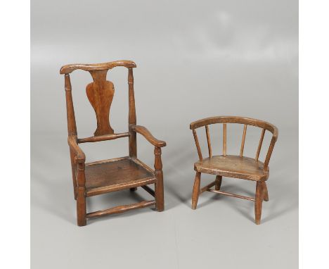 height 68cm, width 42cm, depth 32cm, and a child's elm stick back chair, bearing property label for the North Riding Educatio