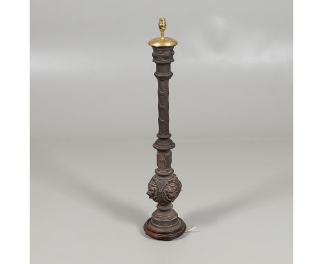 possibly converted from a newel or railing post, with lion masks and geometric designs and two kite registration marks, one p