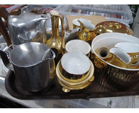 Picquot Ware Coffee Pot, teapot, Royal Worcester gilt tureens, etc:- One Tray.