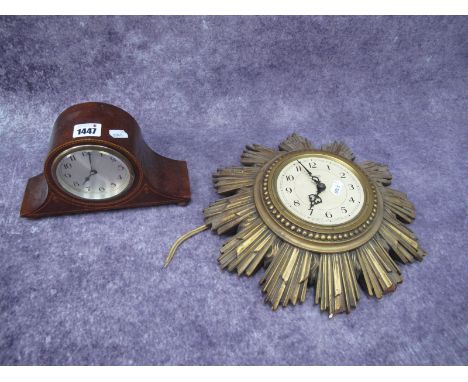 Smiths Sectric Sunburst Wall Clock, together with an Edwardian mahogany inlaid mantel clock. (2)